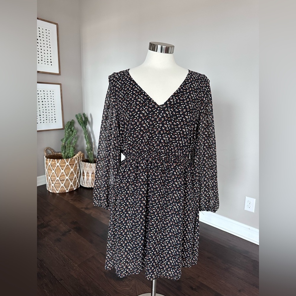 Madewell (Re)Sourced Georgette Ditsy Floral Button Up Long Sleeve Mini Dress LG - Picture 4 of 13